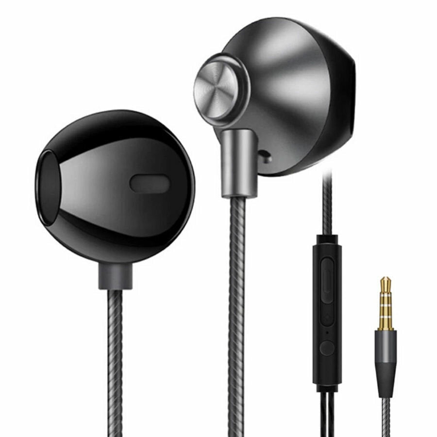 Metal Bass Earphones Comfortable In-Ear Noise Cancelling Earbuds 3.5mm with Microphone Hi-Res Audio Half In-Ear Earphone