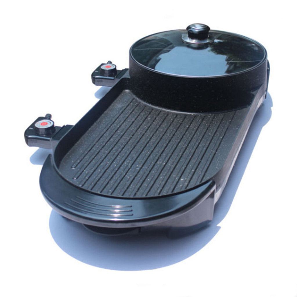 2 In 1 Multifunction Electric Grill Non-Stick Non-Smoke Hot Pot Barbecue 1800W