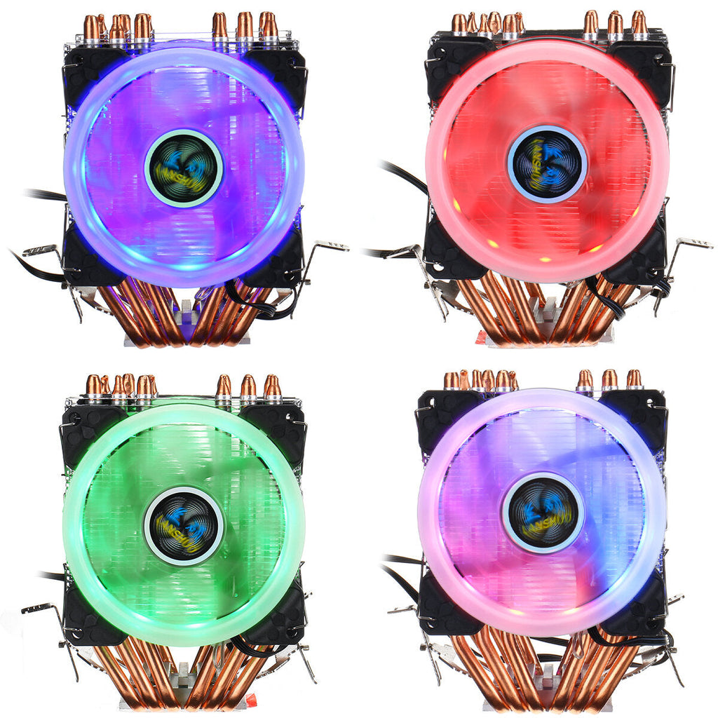 CPU Cooler LED RGB 6 Heatpipes 4 Pin Dual Fan For Intel 1156/1155/1151/775 AMD