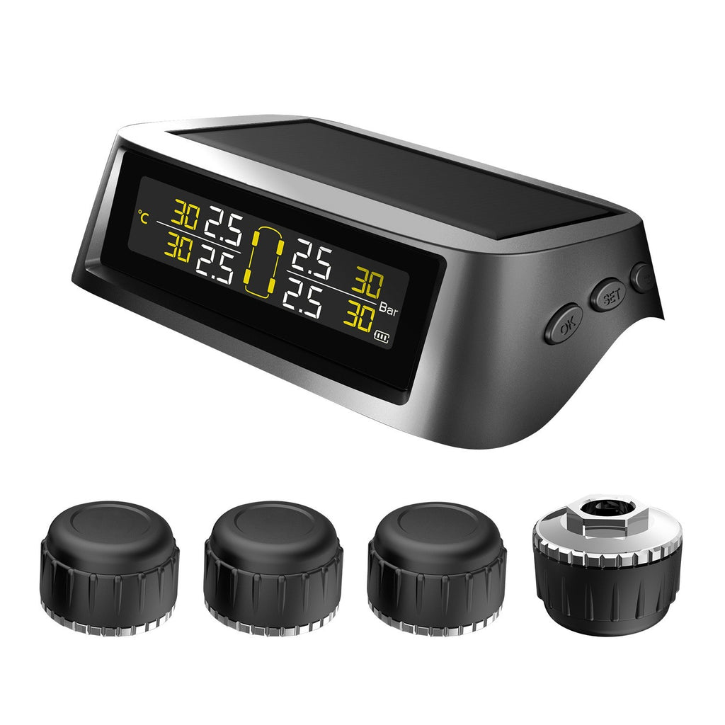 TPMS tire Pressure Monitoring System Solar Wireless and USB Charging Detection with 4 Internal Sensors