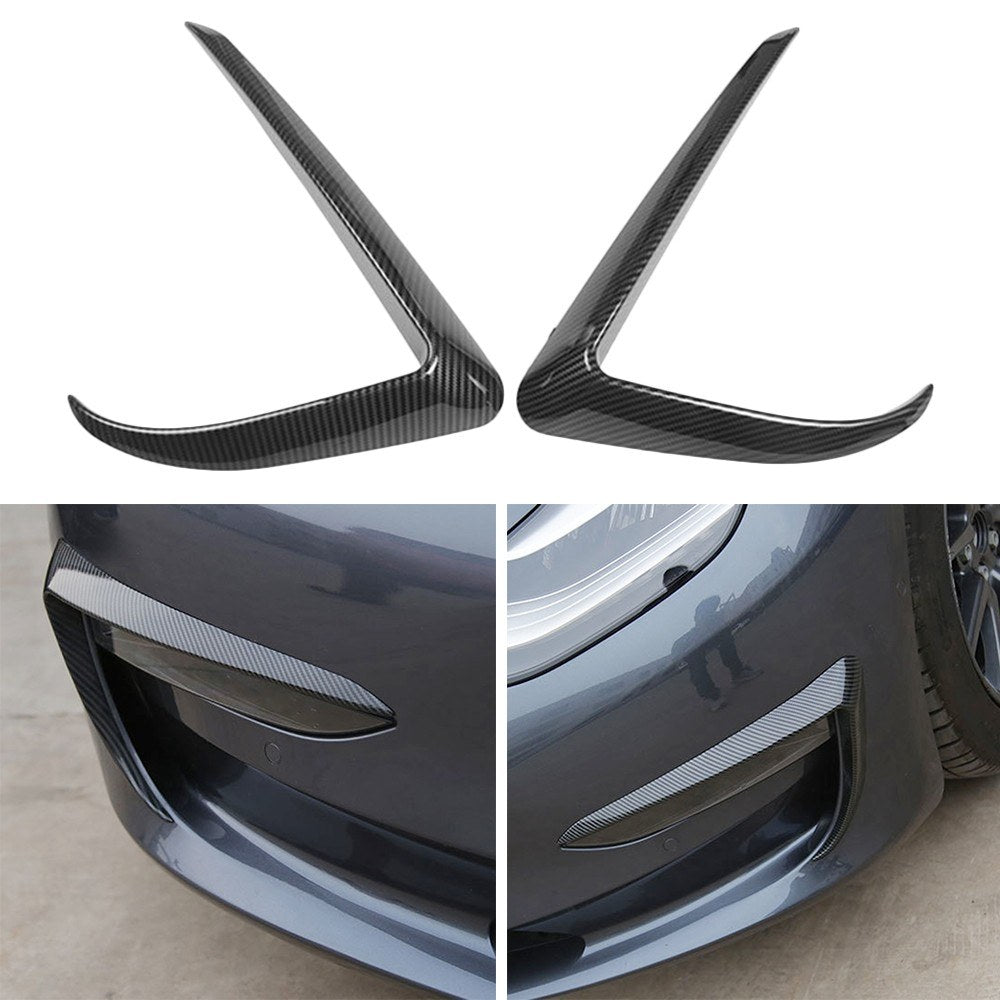 2Pcs Carbon Fiber Front Foglight Eyebrow Eyelids Cover Trim Fit For Tesla Model 3