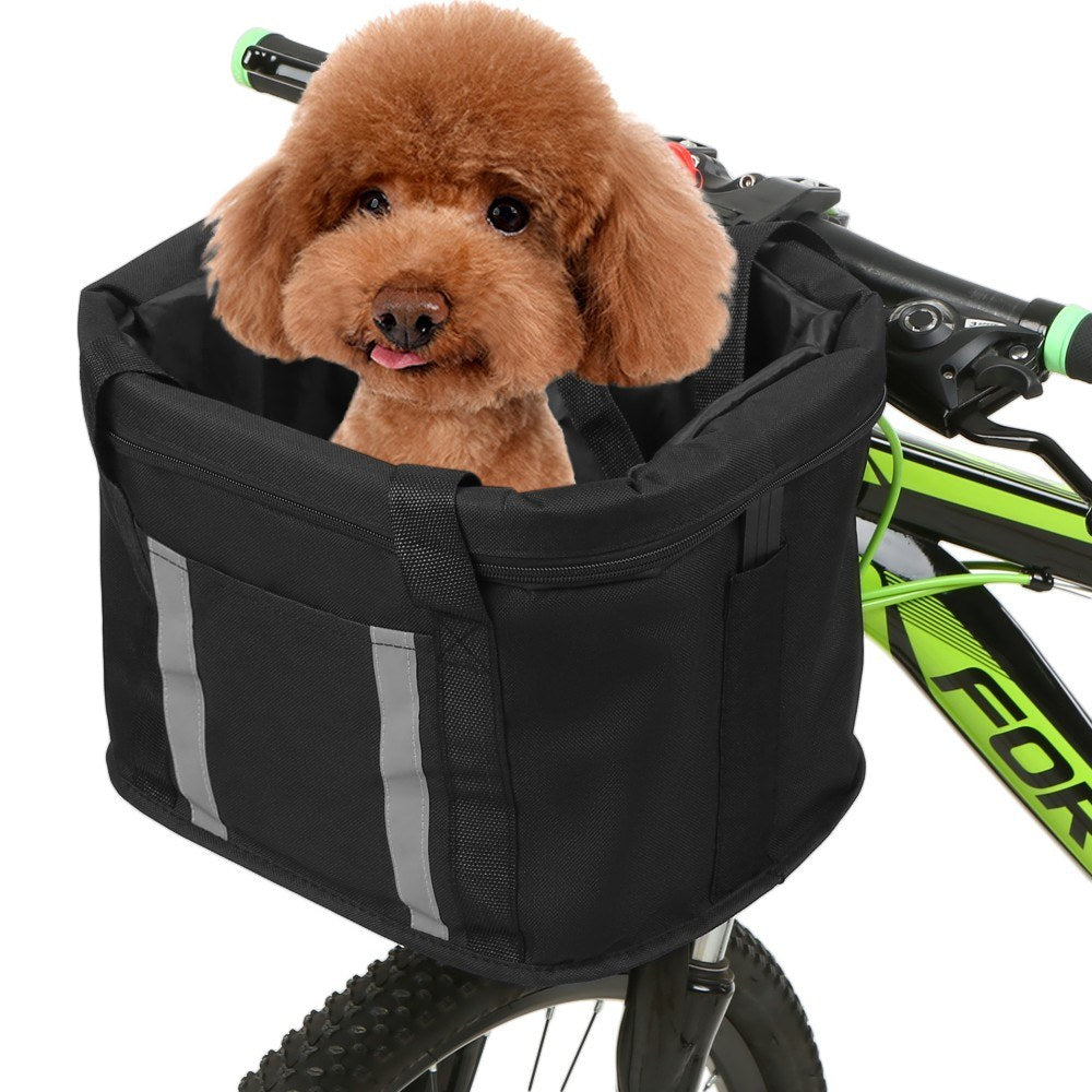 Folding Bike Basket with Reflective Strips Detachable Handlebar Front Pet Cat Dog Carrier Bag