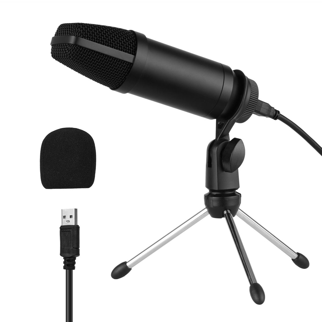 USB Condenser Microphone Set with Foldable Mic Tripod Power Cord Foam Wind Muff