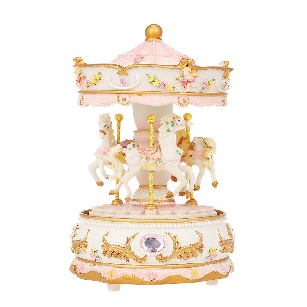 Mini Carousel Clockwork Castle in the Sky Music Box Colorful LED Merry-go-round Musical Gift