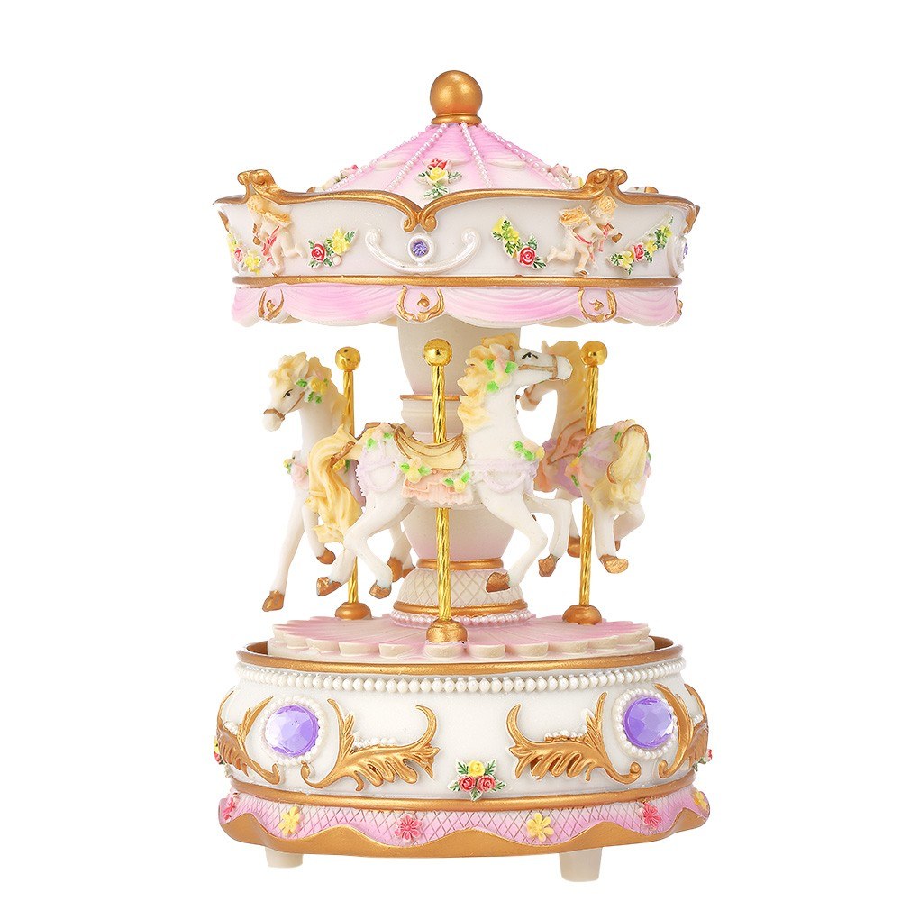 Mini Carousel Clockwork Castle in the Sky Music Box Colorful LED Merry-go-round Musical Gift