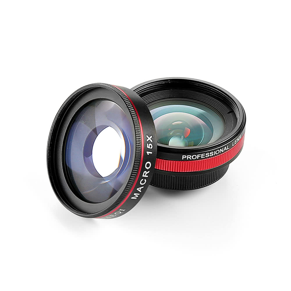 2 in 1 Clip-on Optical Glass Lens HD 0.6X Wide-angle Lens 15X Macro-lens for iPhone